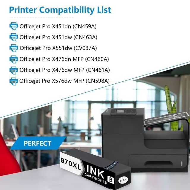 Alt view image 2 of 6 - 970XL High-Yield Ink Cartridges (1 Pack, Black) Compatible 970 970XL Ink Replacement for HP 970 970XL Ink Cartridges for OfficeJet Pro X451dw X451dn X476dw X476dn X576dw X551dw Printer