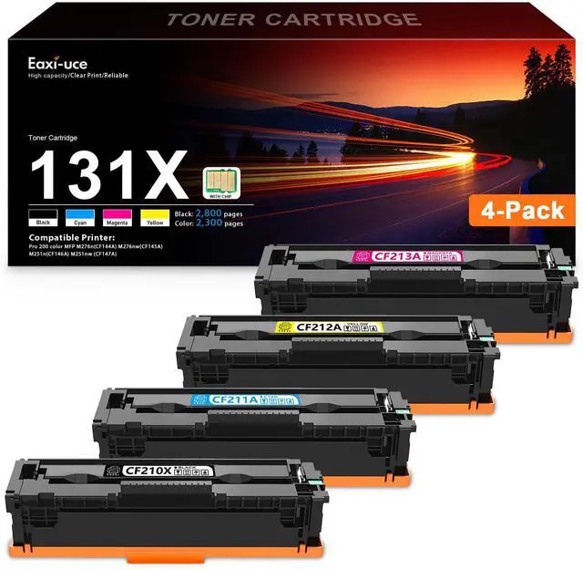 Main image of 131X Toner Cartridges 4 Pack Black Cyan Yellow Magenta With Chip Replacement for HP 131X CF210X CF211A CF212A CF213A | Work for Pro 200 Color MFP M276n M276nw, M251n M251nw Printers