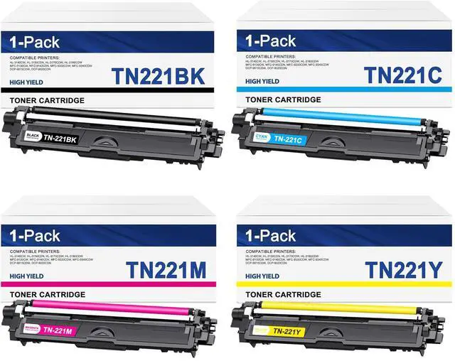 Main image of TN 221 TN221 Toner Cartridges 4-Pack Replacement for Brother 221 TN-221 Toner Color Set Works for MFC-9330CDW HL-3170CDW HL-3140CW MFC-9140CDN MFC-9340CDW Printer Toner (Black,Cyan,Magenta,Yellow)