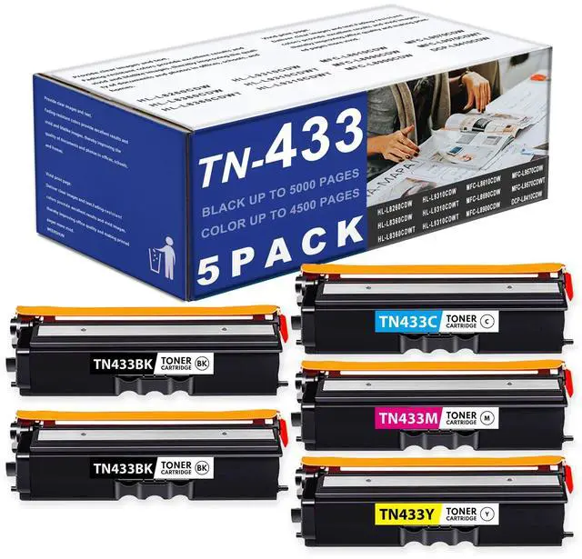 Main image of TN433BK TN433C TN433M TN433Y Toner Cartridge Replacement for Brother MFC-L8900CDW MFC-L8690CDW HL-L8360CDW HL-L8260CDW MFC-L8610CDW Printer (5-Pack,2BK,1C,1M,1Y)