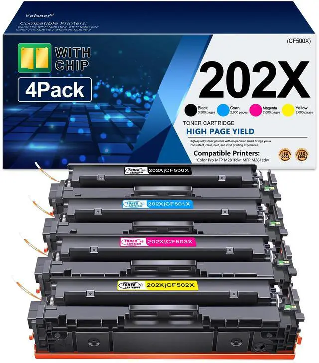 Main image of 202X Toner Cartridges High Yield - 4-Pack Replacement for HP 202X CF500X Works with Color Pro MFP M281cdw M254dw M281fdn M254dn M254nw M281 M254 Printer (Black Cyan Yellow Magenta)