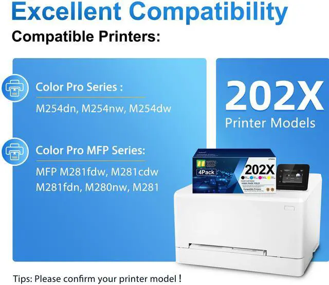 Alt view image 2 of 7 - 202X Toner Cartridges High Yield - 4-Pack Replacement for HP 202X CF500X Works with Color Pro MFP M281cdw M254dw M281fdn M254dn M254nw M281 M254 Printer (Black Cyan Yellow Magenta)