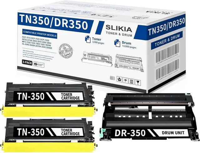 Main image of TN350 TN-350 Black Toner Cartridge and DR350 DR-350 Drum Unit, Replacement for Brother TN350 DR350 High Yield DCP-7010 7020 IntelliFax 2820 MFC-7220 HL-2040 2030 Printer (3-Pack,2Toner+1Drum)