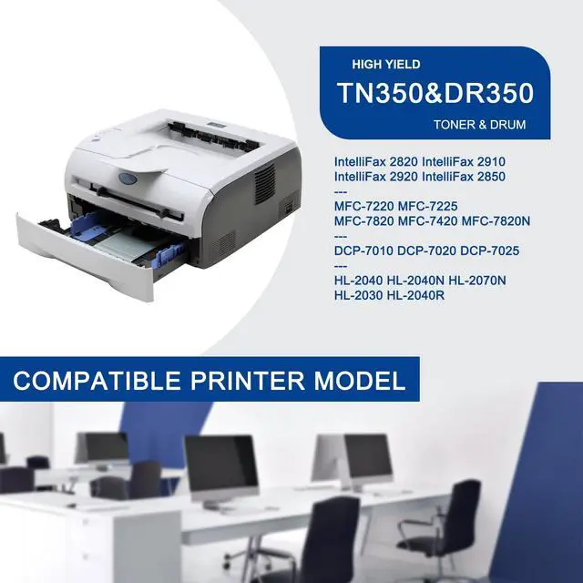 Alt view image 2 of 6 - TN350 TN-350 Black Toner Cartridge and DR350 DR-350 Drum Unit, Replacement for Brother TN350 DR350 High Yield DCP-7010 7020 IntelliFax 2820 MFC-7220 HL-2040 2030 Printer (3-Pack,2Toner+1Drum)