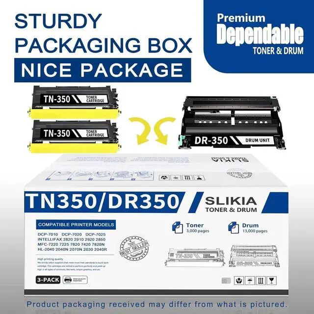 Alt view image 5 of 6 - TN350 TN-350 Black Toner Cartridge and DR350 DR-350 Drum Unit, Replacement for Brother TN350 DR350 High Yield DCP-7010 7020 IntelliFax 2820 MFC-7220 HL-2040 2030 Printer (3-Pack,2Toner+1Drum)