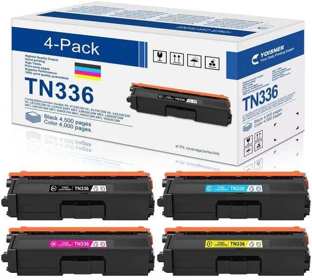 Main image of TN336 High Yield Toner Cartridge: 4-Pack TN336BK, TN336C, TN336M, TN336Y Replacement for Brother TN-336 for HL-L8350CDW HL-4150CDN MFC-L8850CDW MFC-9970CDW MFC-L8600CDW Printer