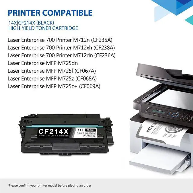 Alt view image 2 of 7 - 14X High Yield Toner Cartridge with Chip 2PK Compatible Replacement for HP 14X Toner Cartridge 14A CF214A to use with Laser Enterprise M712 Series, MFP M725 Series Printer, Black Cartridge 14X CF214X