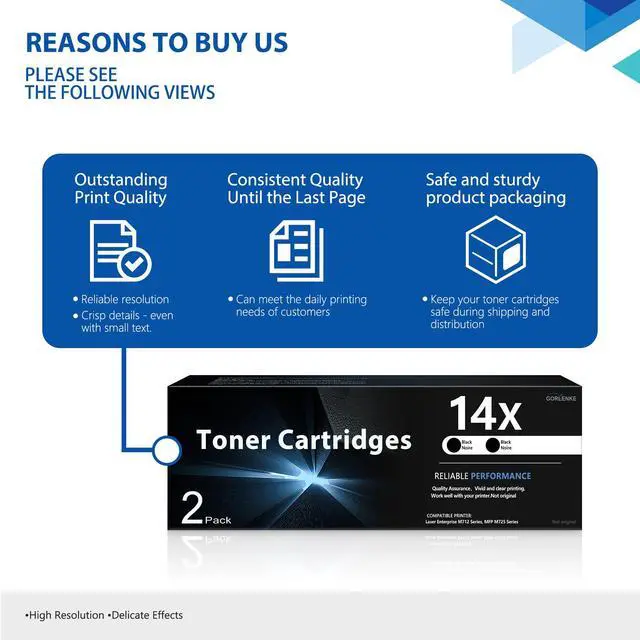 Alt view image 6 of 7 - 14X High Yield Toner Cartridge with Chip 2PK Compatible Replacement for HP 14X Toner Cartridge 14A CF214A to use with Laser Enterprise M712 Series, MFP M725 Series Printer, Black Cartridge 14X CF214X