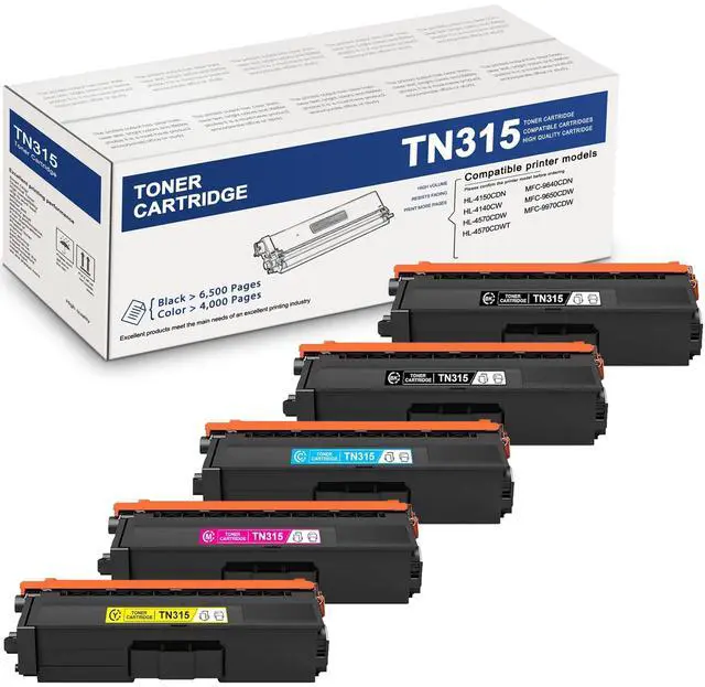Main image of TN315 Toner Cartridge: 5-pack High Yield 2TN315BK, TN315C, TN315M, TN315Y Replacement for Brother HL-4140CW HL-4570CDW HL-4570CDWT MFC-9560CDW MFC-9970CDW Printer