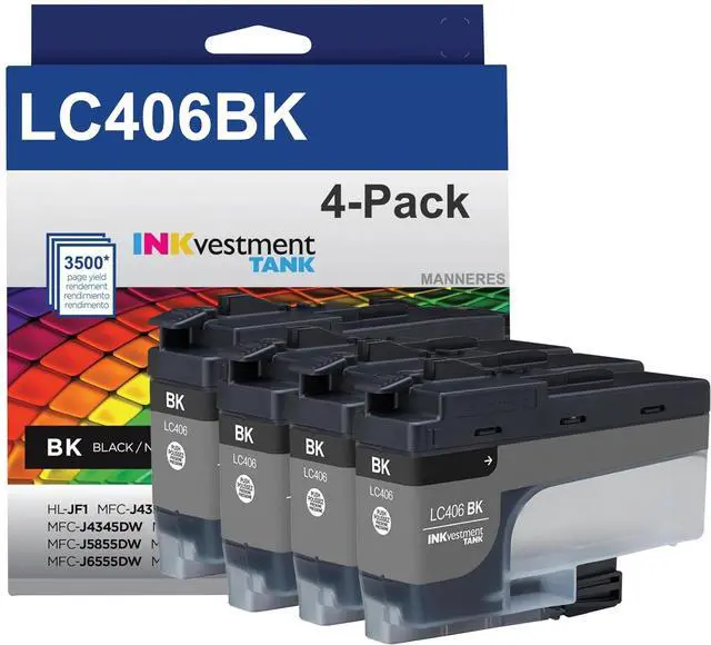 Main image of LC406BK LC406 Ink Cartridges High Yield Compatible LC406 Black Ink Cartridges Replacement for Brother LC406BK Ink Cartridges for MFC-J5855DW MFC-J4535DW MFC-J6555DW MFC-J4335DW Printer (4-Pack,Black)