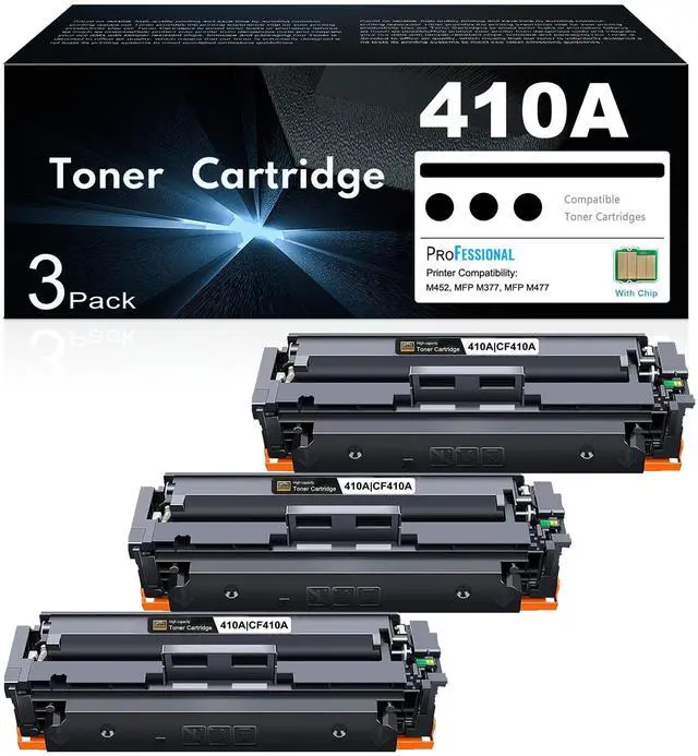 Main image of 410A Toner Cartridges Black 3 Pack Set Replacement for HP 410A CF410A 410X Toner Works with HP Color Pro MFP M477fdw M477fdn M477fnw Pro M452dn M452nw M452dw Series Printer