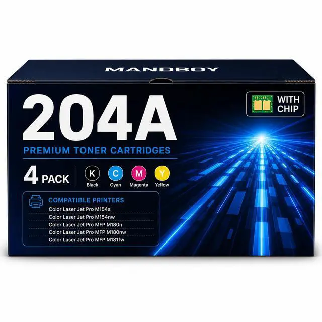 Main image of 204A Toner Cartridge 4 Pack Set (Bk/C/M/Y) Compatible Replacement for 204A CF510A use with Color Pro MFP M180n M181fw M181fdw M180nw, M154nw M154a Printer Toner (CF510A CF511A CF512A CF513A)