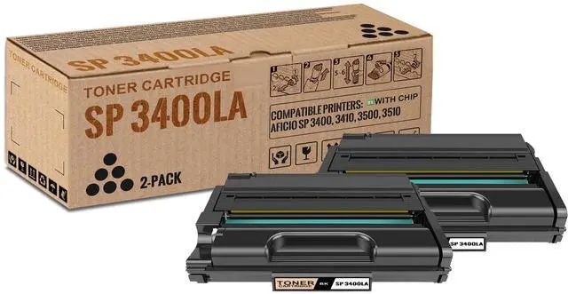 Main image of 2 Pack SP 3400LA Black Toner Cartridge (with Chip) | Replacement for Ricoh SP 3400LA Work with Aficio SP 3400 3410 3500 3510 | 406464
