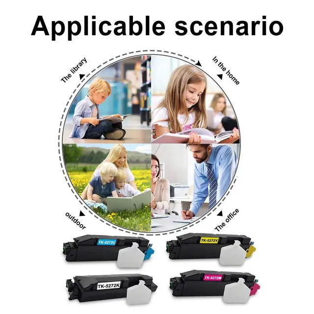 Alt view image 5 of 5 - 4 Pack-1BK+1C+1M+1Y TK5272 TK-5272 1T02TV0US0 1T02TVCUS0 1T02TVBUS0 1T02TVAUS0 Toner Cartridge Replacement for Kyocera ECOSYS M6235cidn (1102V02US1) M6630cidn (1102TZ2US1) Kit Printer, Black