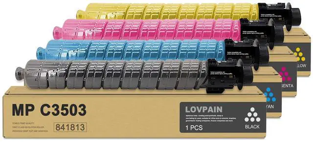 Main image of MP C3503 Toner Cartridge Set (4 Pack, 1BK/1C/1M/1Y) for Ricoh Aficio/Lanier/Savin MP C3003/3503/3004/3504 Printers: High Yield, Economical, Clear Graphics, Multi-Layer Packaging