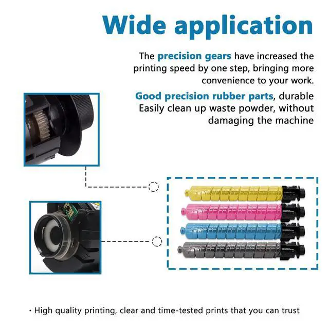 Alt view image 6 of 7 - MP C3503 Toner Cartridge Set (4 Pack, 1BK/1C/1M/1Y) for Ricoh Aficio/Lanier/Savin MP C3003/3503/3004/3504 Printers: High Yield, Economical, Clear Graphics, Multi-Layer Packaging