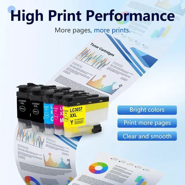 Alt view image 4 of 7 - LC3037 LC3037XXL Ink Cartridges Replacement for Brother LC3037BK LC3037C LC3037M LC3037Y Ink Super High-Yield Work for MFC-J5945DW MFC-J5845DW MFC-J6545DW MFC-J6945DW Printers (5 Pack)