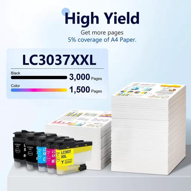 Alt view image 3 of 7 - LC3037 LC3037XXL Ink Cartridges Replacement for Brother LC3037BK LC3037C LC3037M LC3037Y Ink Super High-Yield Work for MFC-J5945DW MFC-J5845DW MFC-J6545DW MFC-J6945DW Printers (5 Pack)