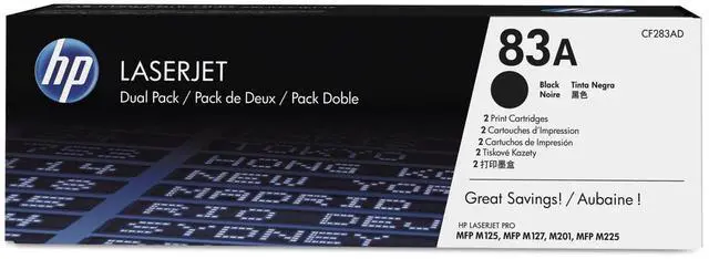 Main image of 83A (CF283AD) Black Original LaserJet Toner Cartridges, 2 Pack