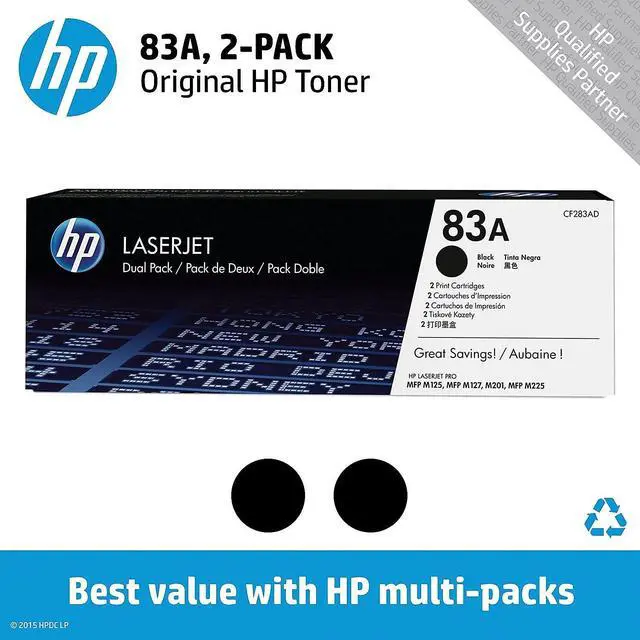 Alt view image 2 of 7 - 83A (CF283AD) Black Original LaserJet Toner Cartridges, 2 Pack