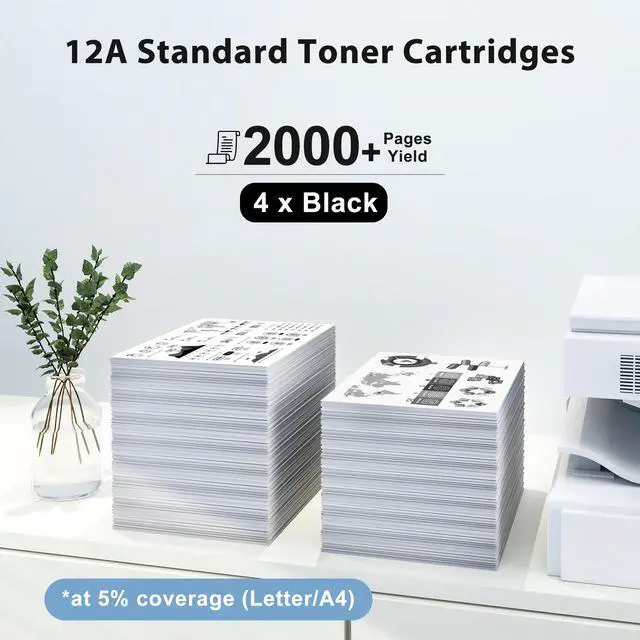 Alt view image 2 of 7 - 12A Toner Cartridge 4-Pack Black Replacement for HP 12A Q2612A 1020 3015 Toner Work for Laser Jet 1010 1022 1012 1015 1018 1022n 1022nw 3030 3020 3050 3052 3055 M1005 M1319 M1319F Printer