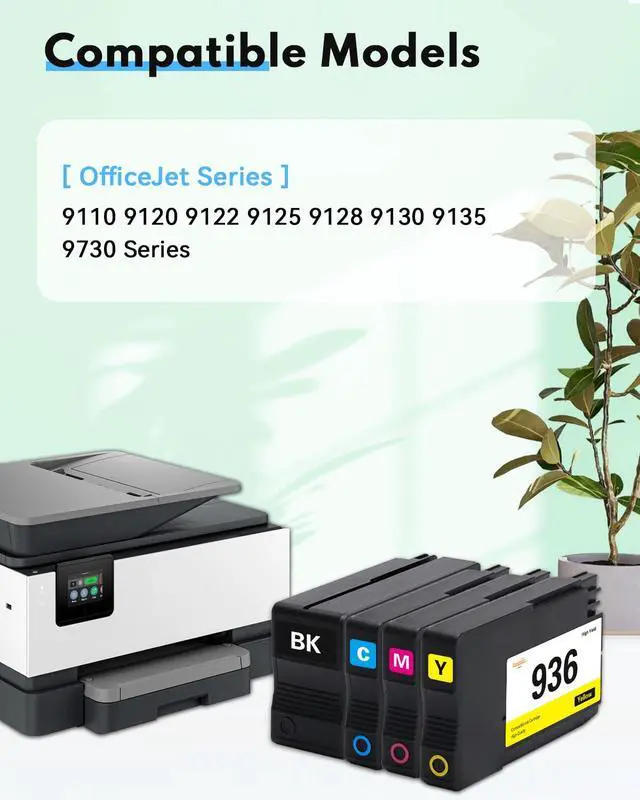 Alt view image 2 of 7 - 936 Black, Cyan, Magenta, Yellow Ink Cartridges (4-Pack) Compatible 936 Ink Cartridges Replacement for 936 Ink Work with OfficeJet Pro 9110 9120 9122 9125 9128 9130 9135 9730 Printers