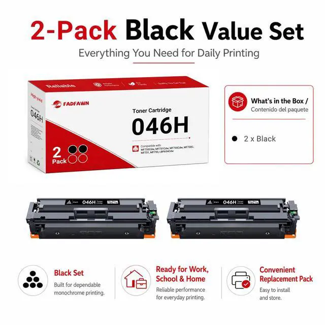 Alt view image 5 of 7 - 046H 2 Pack Black Toner Cartridges High Yield Replacement for Canon 046H 046 Color ImageCLASS MF733Cdw MF731Cdw MF735Cdw LBP654Cdw MF733 MF731 Printer