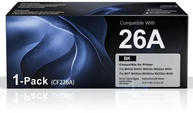 Main image of CF226A 26A Black Toner Cartridge 1-Pack Replacement for HP 26A CF226A 26X CF226X Work for Laser Pro M402n M426fdw M402dn M402dw M402m M402 Pro MFP M427dw M426dw M426fdn M426 Series Printer