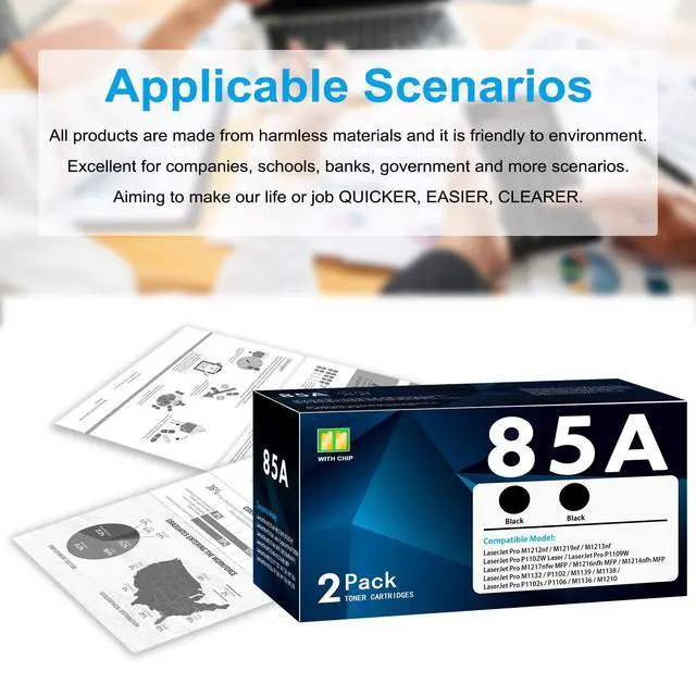 Alt view image 6 of 6 - 85A Toner Cartridge 2-Pack Replacement for 85A CE285A Toner with Laser Jet Pro P1102W P1102 P1106 P1109W M1217nfw M1212nf M1213nf M1219nf M1210 M1136 M1132 M1138 M1139 Printer Black ink cartridge
