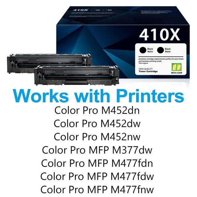 Alt view image 2 of 6 - 410X Black Toner Cartridges (2-Pack) Replacement for HP 410X High-Yield Toner Works with Color LaserJ Pro M452 Series Color LaserJ Pro MFP M377 M477 Series | CF410XD