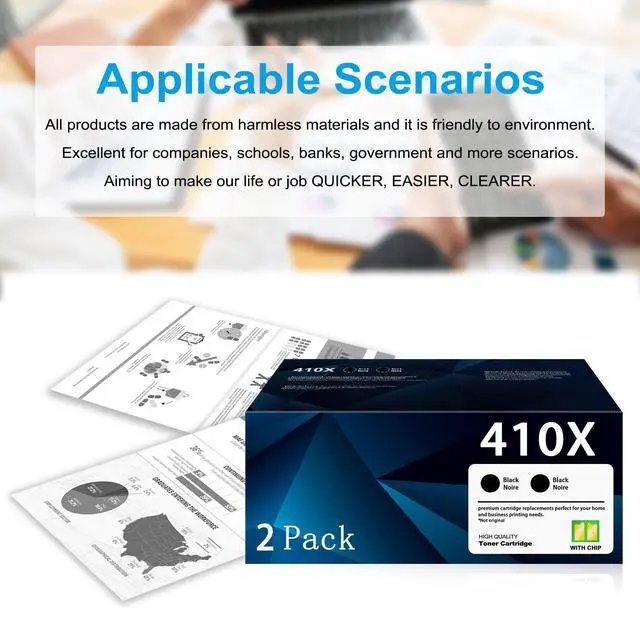 Alt view image 6 of 6 - 410X Black Toner Cartridges (2-Pack) Replacement for HP 410X High-Yield Toner Works with Color LaserJ Pro M452 Series Color LaserJ Pro MFP M377 M477 Series | CF410XD