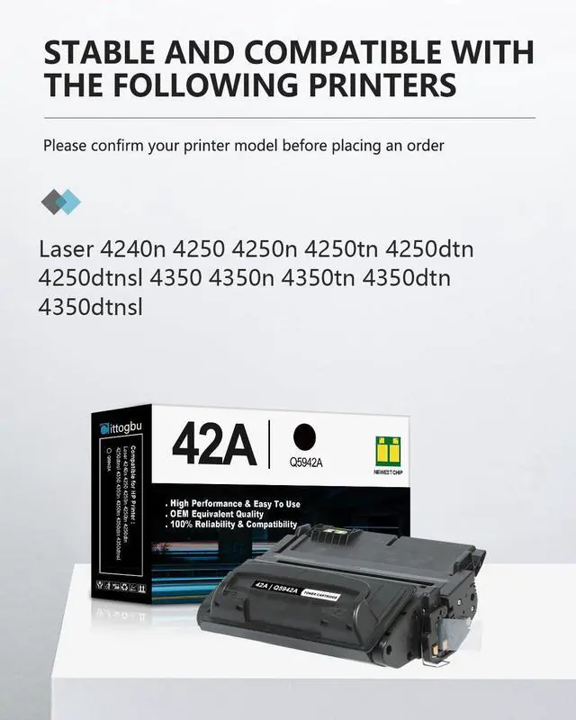 Alt view image 2 of 6 - 42A Black Toner Cartridge (1 Pack) Compatible 42A Q5942A 42X Q5942X Toner Cartridge Replacement for HP Laser 4240n 4250 4250n 4250tn 4250dtn 4250dtnsl 4350 4350n 4350tn 4350dtn 4350dtnsl Printers