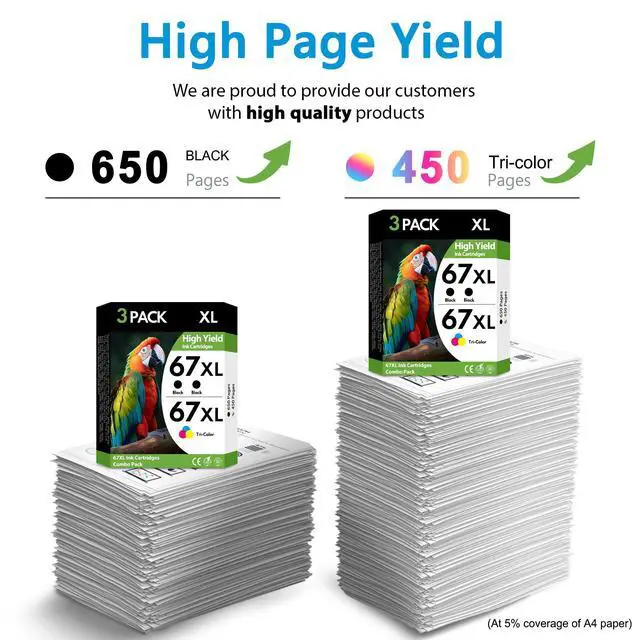Alt view image 3 of 7 - 67XL Ink Cartridges 3 Pack, 2 Black and 1 Tri-Color High Yield Replacement for HP 67 67XL, Compatible with HP DeskJet 2755e 2855e 2700e 4155e 2734e 2827e 4100e and Envy 6055 6455e Printers