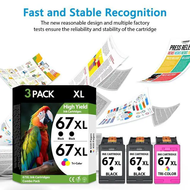 Alt view image 7 of 7 - 67XL Ink Cartridges 3 Pack, 2 Black and 1 Tri-Color High Yield Replacement for HP 67 67XL, Compatible with HP DeskJet 2755e 2855e 2700e 4155e 2734e 2827e 4100e and Envy 6055 6455e Printers