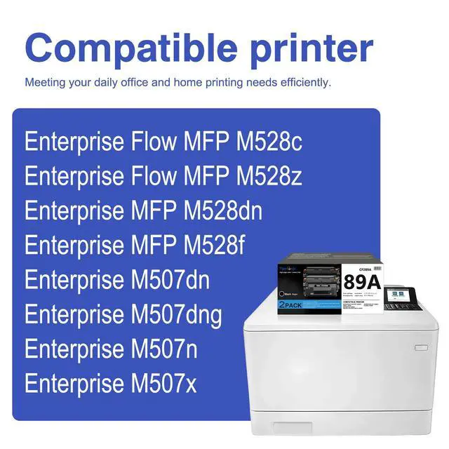 Alt view image 2 of 7 - 89A Black Toner Cartridge (with Chip) 2-Pack | 5000 Pages High Yield | Replacement for HP 89A CF289A 89X CF289X | For LaserJet Enterprise M507 M507n M507dn M507x MFP M528dn M528f M528c M528z Printers