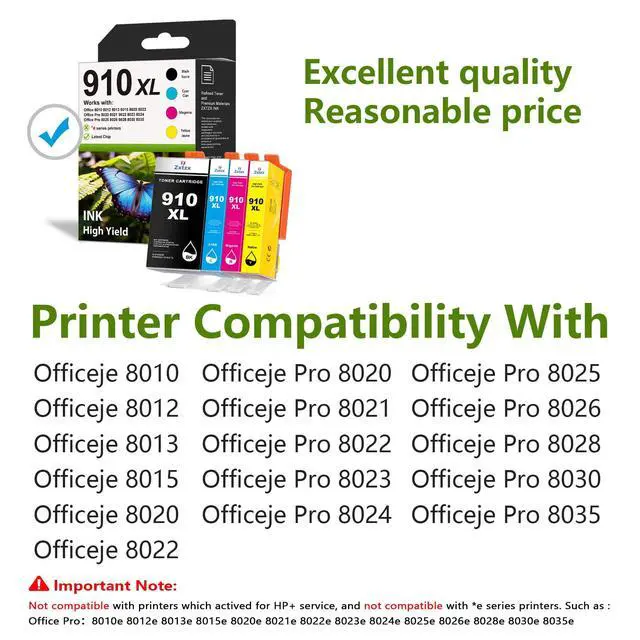 Alt view image 2 of 7 - 910XL High Yield Ink Cartridges (4-Pack,Black/Cyan/Magenta/Yellow) Compatible 910 XL Ink Replacement for HP 910 910XL Ink Cartridges Office 8010 8015 8018 8022 Pro 8020 8025 8028 8030 8035 Printer