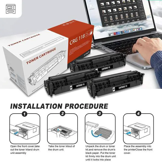 Alt view image 5 of 6 - 3-Pack Black CRG 118 High Yield Toner Cartridge Compatible for Canon CRG 118 Color imageCLASS MF8380Cdw MF8350Cdn/Cn/C LBP7200C/Cd/Cn/Cdn LBP7210Cdn LBP7600C LBP7660Cdn (Pages up to 3,900 Page)