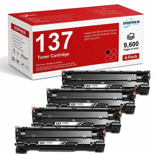 Main image of 137 Black Toner Cartridge 4-Pack Replacement for Canon CRG-137, Compatible with Canon imageCLASS MF232w, MF242dw, MF212w, MF216n, MF217w, MF244dw, MF247dw, MF249dw, MF227dw Printers