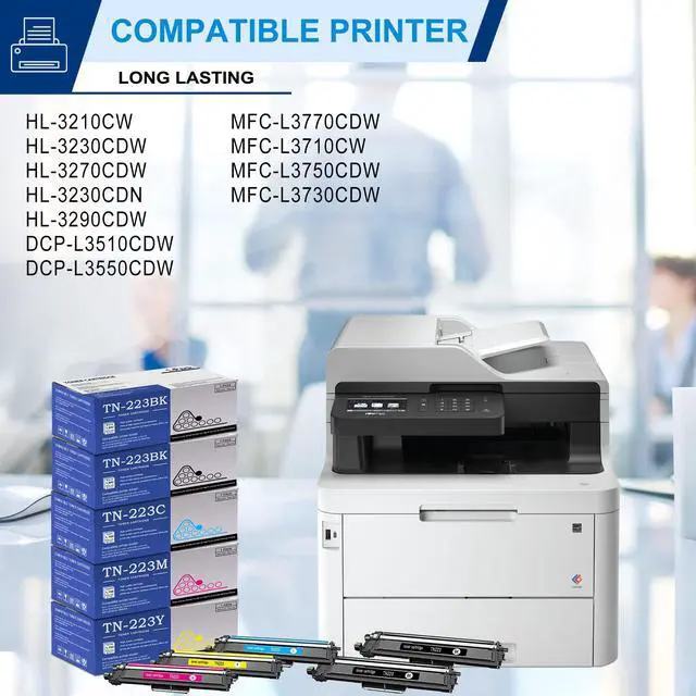 Alt view image 2 of 6 - 5 Pack TN223 BK/C/M/Y Toner Cartridge (with chip): Compatible TN223 TN-223 Replacement for Brother MFC-L3770CDW L3710CW L3730CDW HL-3210CW 3230CDW 3270CDW 3290CDW DCP-L3510CDW L3550CDW Printer