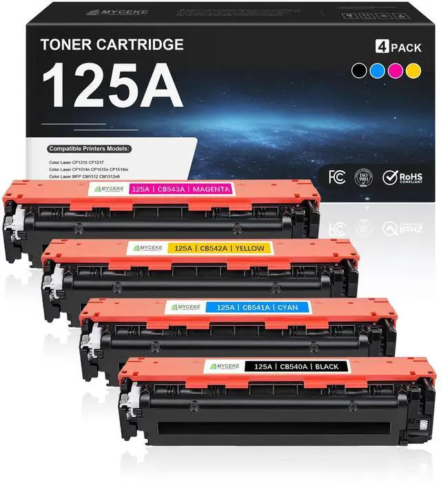 Main image of 125A Toner Cartridge 4 Pack Replacement for CB540A CB541A CB542A CB543A Compatible with HP Color Laser CP1215 CP1217 CP1514n CP1515n CP1518ni MFP CM1312 CM1312nfi Printer (Black/Cyan/Magenta/Yellow)