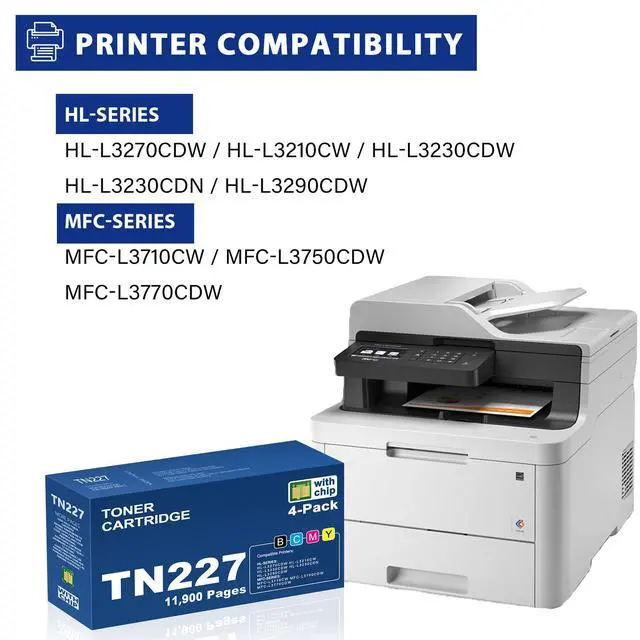 Alt view image 2 of 7 - TN227 TN-227BK/C/M/Y High Yield Toner Cartridge Replacement for Btother TN-227 TN 227 TN-223BK/C/M/Y TN223 with HL-L3270CDW MFC-L3770CDW HL-L3290CDW MFC-L3750CDW HL-L3210CW Printer (4 Pack)