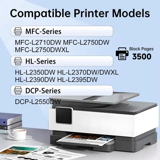 Alt view image 2 of 7 - TN760 High Yield Black Toner Cartridge Replacement for Brother TN-760 | MFC-L2750DW HL-L2350DW L2370DW L2390DW L2395DW DCP-L2550DW Printer TN 760 2 Pack