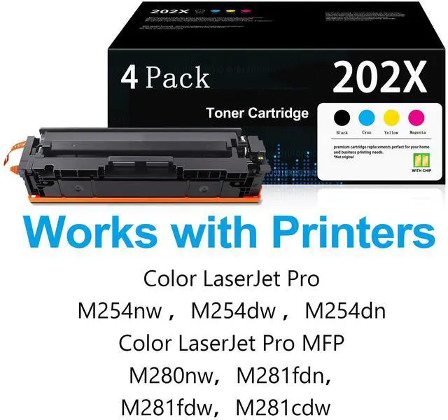 Alt view image 2 of 6 - 202X Toner Cartridges 4-Pack with Chip: Replacement for HP 202X 202A CF500X CF501X CF502X CF503X Color MFP M281fdw M281cdw M281fdn Pro M254dw Toner Printer (Cyan Magenta Yellow Black)