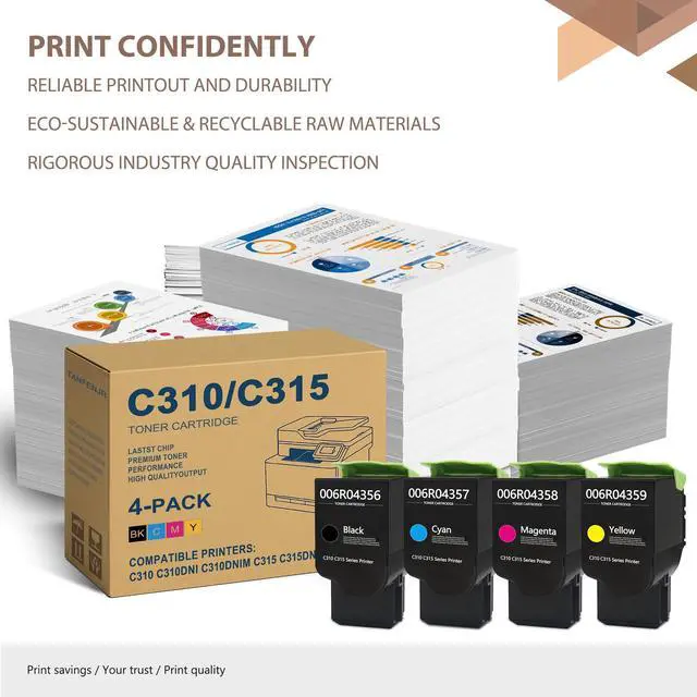 Alt view image 5 of 6 - C310 / C315 Black Cyan Yellow Magenta High Yield Toner Cartridge 4/Pack-006R004356 006R004357 006R004359 006R004358 Compatible Replacement for Xerox C310 C310DNI C310DNIM C315 C315DNI Printer Ink