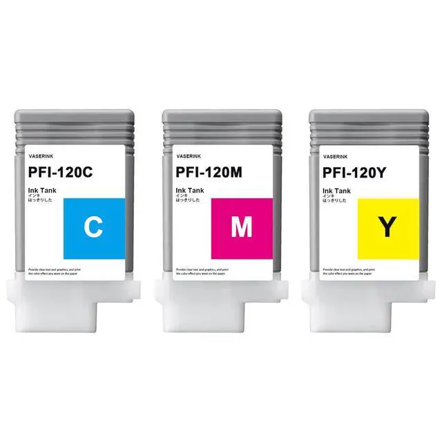 Alt view image 3 of 5 - PFI120 130-ml Ink Tank (3-Pack, Cyan, Magenta, Yellow) VASRINK Compatible PFI120C PFI120M PFI120Y Replacement for Canon TM-205 TM-300 TM-305 Printer