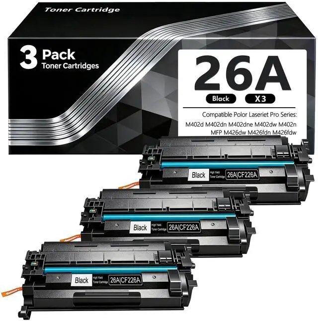 Main image of 26A Black Toner Cartridges 3 Pack Replacement for HP 26A CF226A 26X for Pro MFP M426fdw M426dw M402dw M402n M426fdn M402dn M402dne Printer Ink High Yield