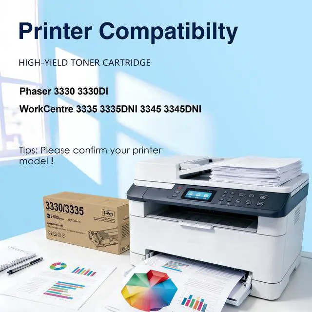 Alt view image 2 of 7 - Phaser 3330 Black High Capacity Toner Cartridge (1-Pack, 9000 Pages) | 106R03622 Toner Cartridge Replacement for Xerox Phaser 3330DNI 3330 WorkCentre 3345 3335 3345DNI 3335DNI Printer
