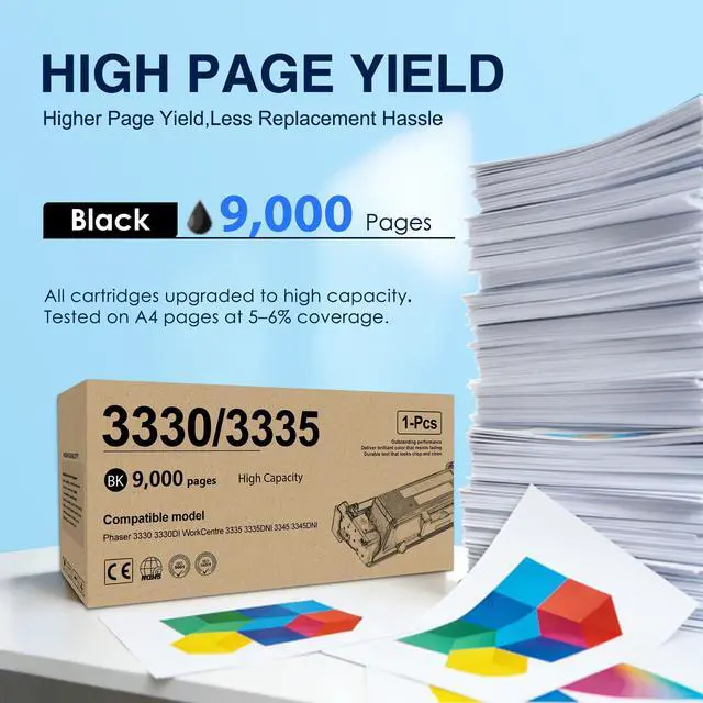 Alt view image 3 of 7 - Phaser 3330 Black High Capacity Toner Cartridge (1-Pack, 9000 Pages) | 106R03622 Toner Cartridge Replacement for Xerox Phaser 3330DNI 3330 WorkCentre 3345 3335 3345DNI 3335DNI Printer