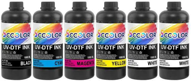 Main image of UV DTF Ink 1000ML for UV DTF Printer Printing on A B Films for i3200,i1600,L805,1390,DX4,DX5,DX6,DX7,DX10,TX800,XP600 Sticker Printer(1000ML 2 White,1 Black,1 Cyan,1 Magenta,1 Yellow)