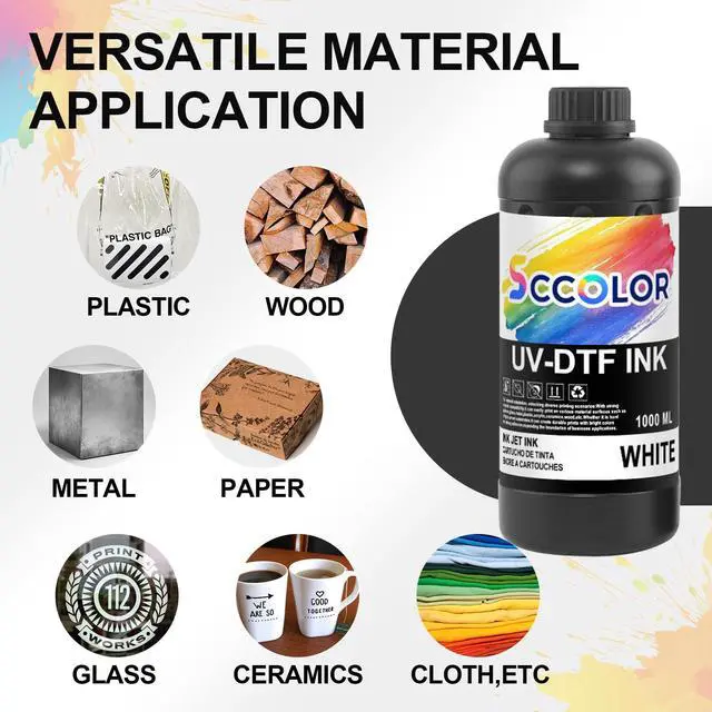 Alt view image 4 of 6 - UV DTF Ink 1000ML for UV DTF Printer Printing on A B Films for i3200,i1600,L805,1390,DX4,DX5,DX6,DX7,DX10,TX800,XP600 Sticker Printer(1000ML 2 White,1 Black,1 Cyan,1 Magenta,1 Yellow)
